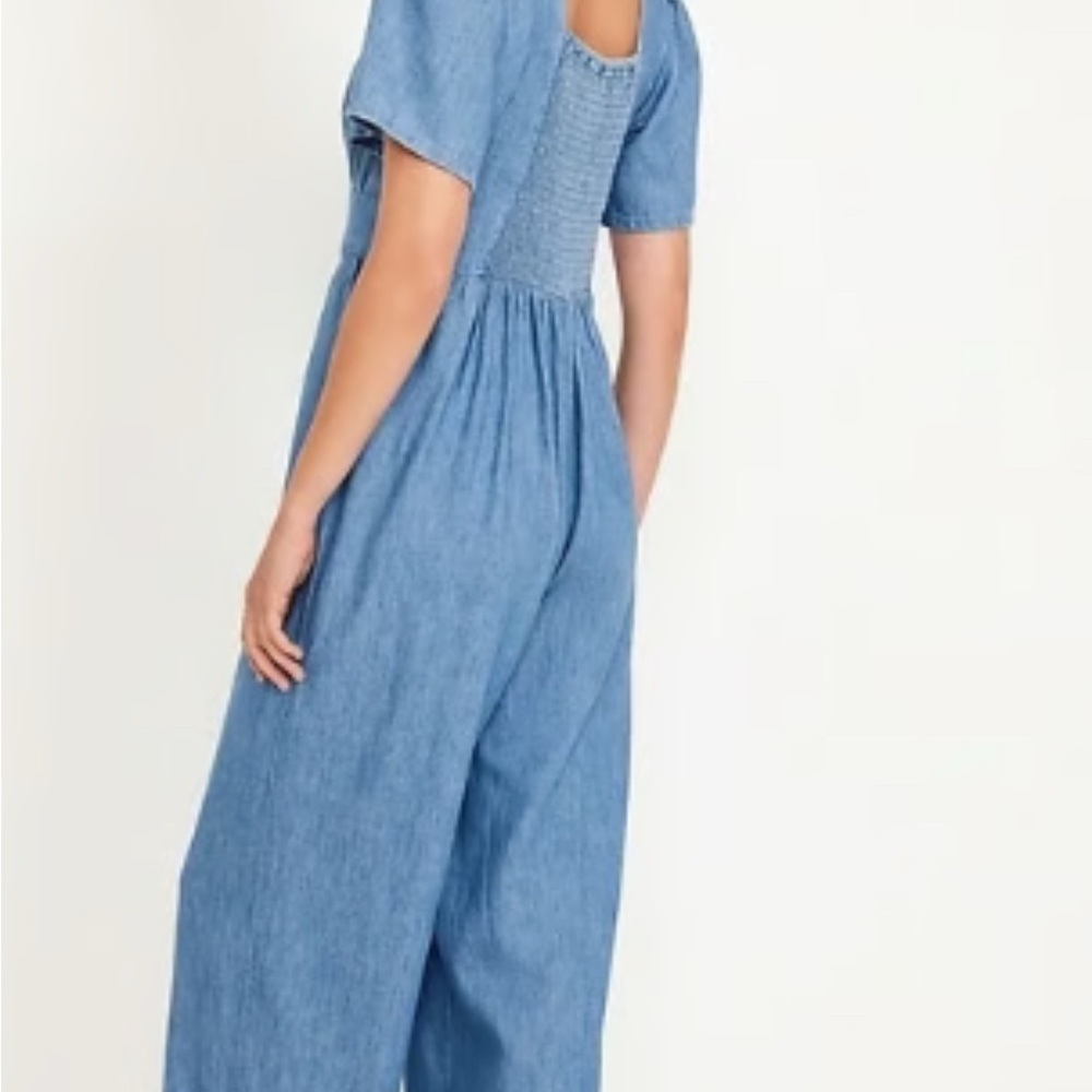 Denim Waist Defined Puff Sleeve Jumpsuit - Picture 6 of 6